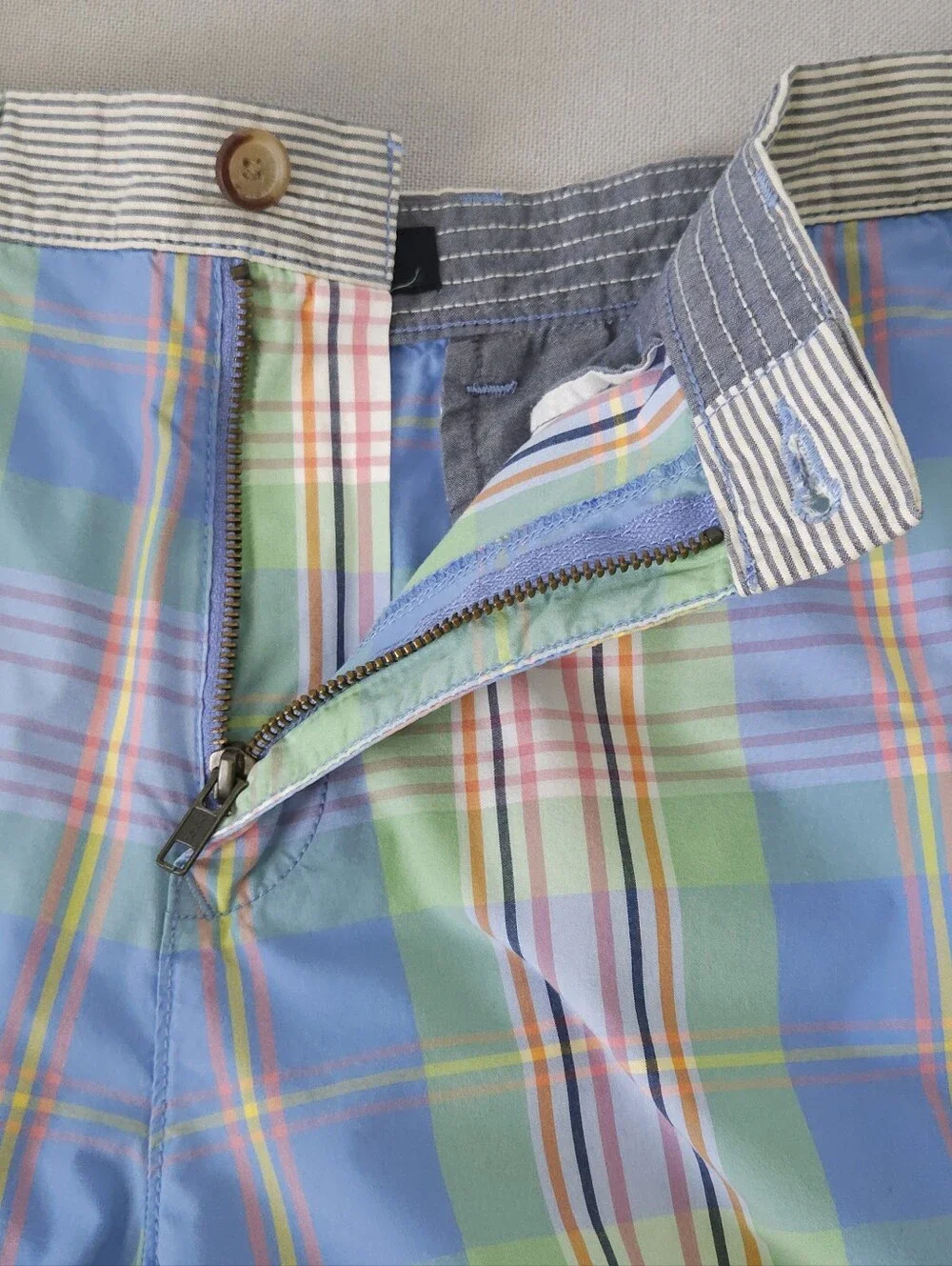 Tommy Hilfiger Mens‎ Shorts 34 Madras Plaid Cotton Flat Front Preppy Pastel Blue